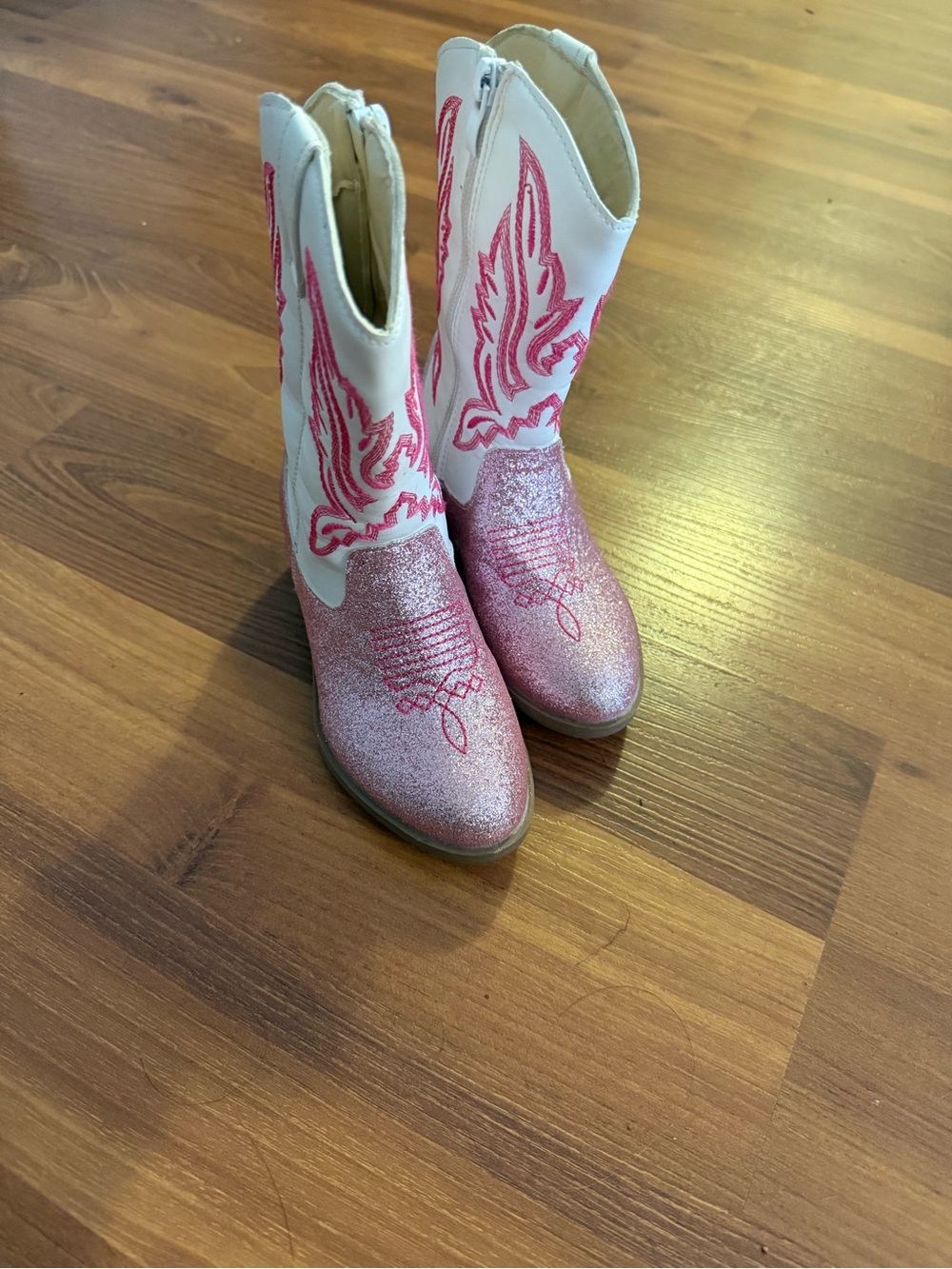 White and Pink Glitter Cowboy Boots for Girls